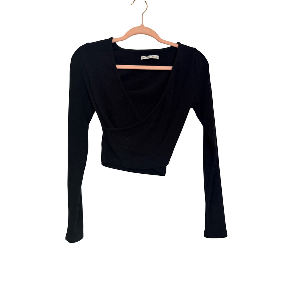 Abercrombie & Fitch Women Top Black Ribbed Wrap Front XS